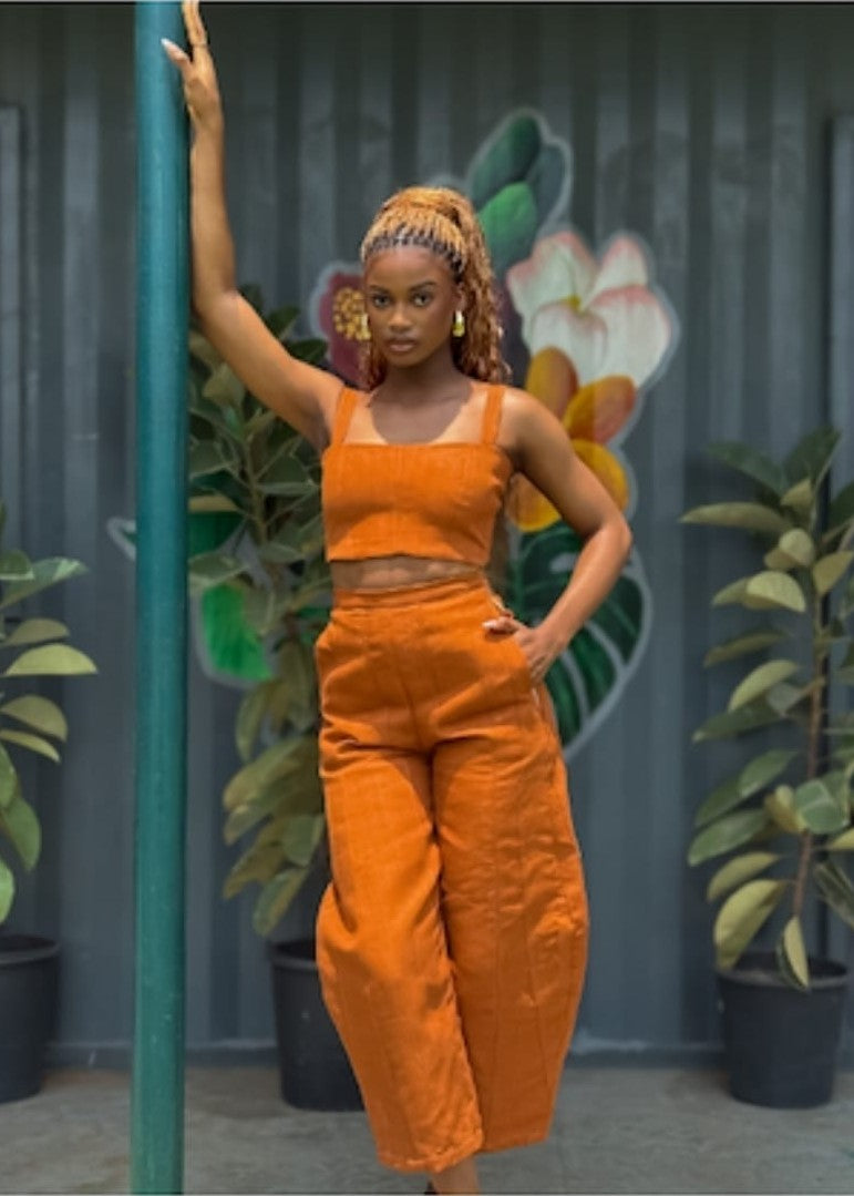 Reni Bralette Top - Green, Navy, Orange, Sky Blue, Dark Blue - Aso Oke - Tops - African Fashion by M.O.T