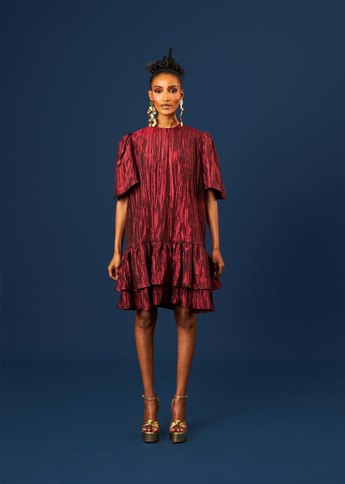 Amarachi Dress - Burgundry, Olive Green - Silk - African Fashion by M.O.T