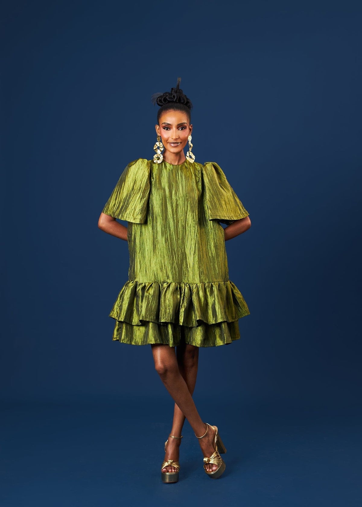 Amarachi Dress - Burgundry, Olive Green - Silk - African Fashion by M.O.T