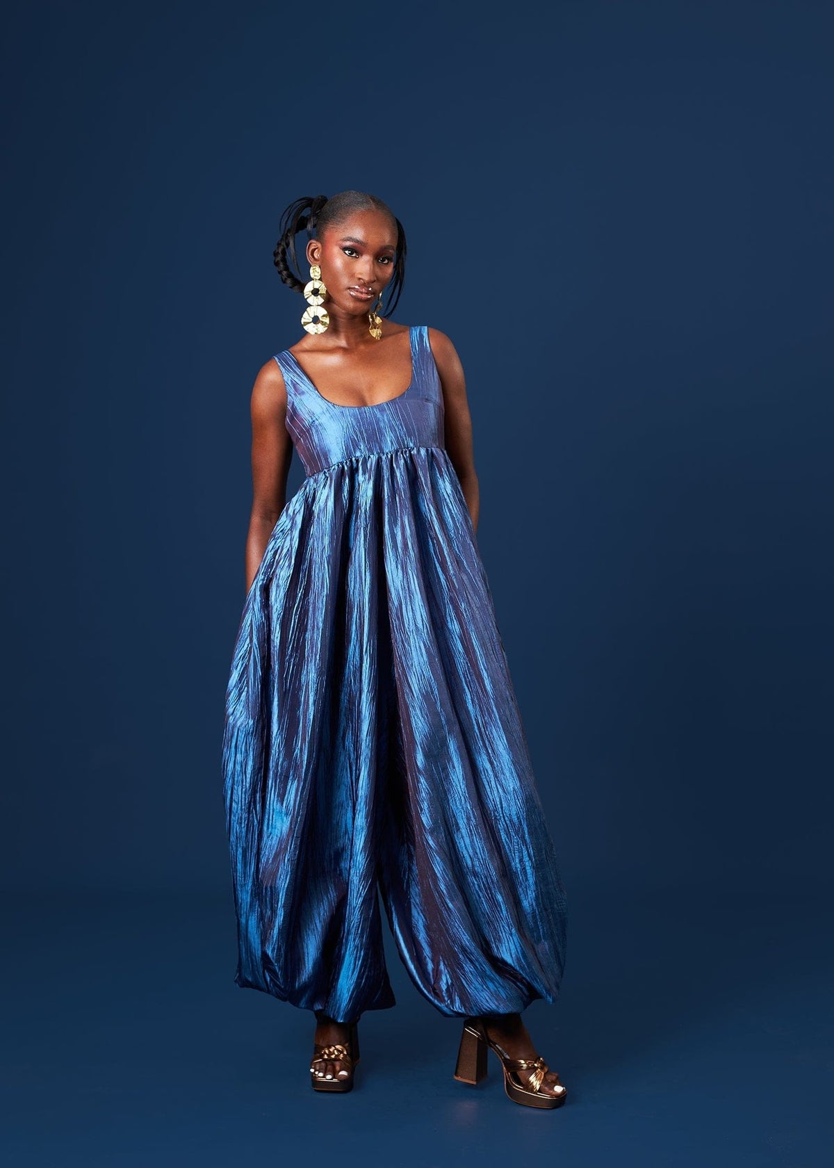 Rabi Jumpsuit - Blue, Black - Silk - African Fashion by M.O.T