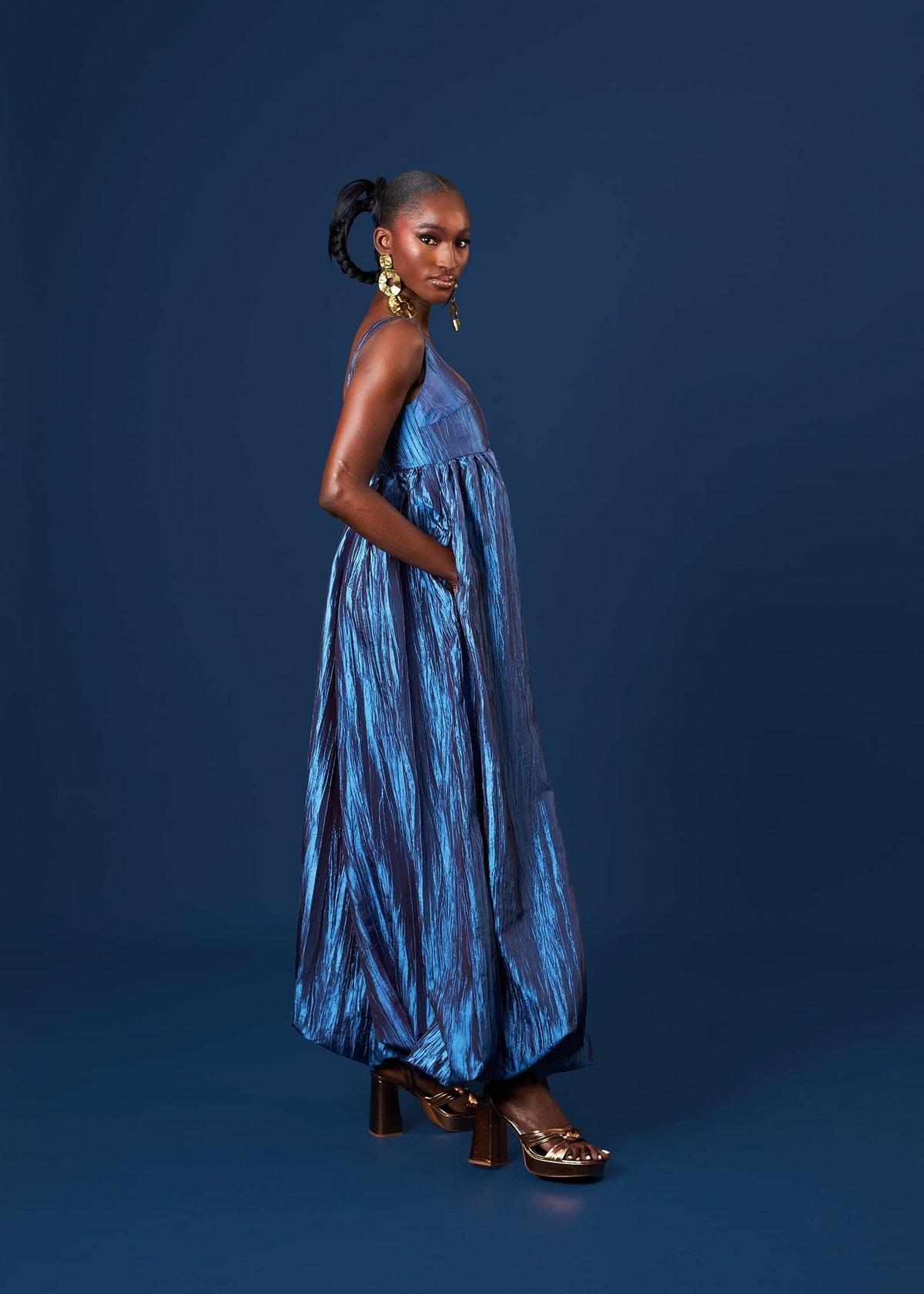 Rabi Jumpsuit - Blue, Black - Silk - African Fashion by M.O.T