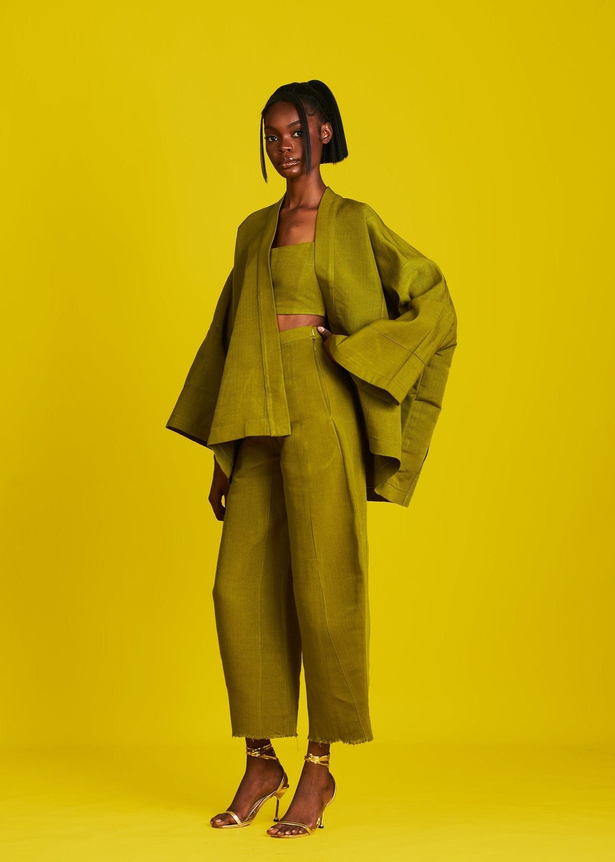 Reni Aso Oke Kimono - Green, Orange, Dark Blue - Cotton - African Fashion by M.O.T