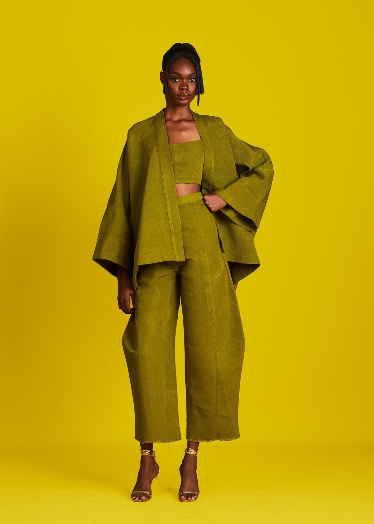 Reni Aso Oke Kimono - Green, Orange, Dark Blue - Cotton - African Fashion by M.O.T