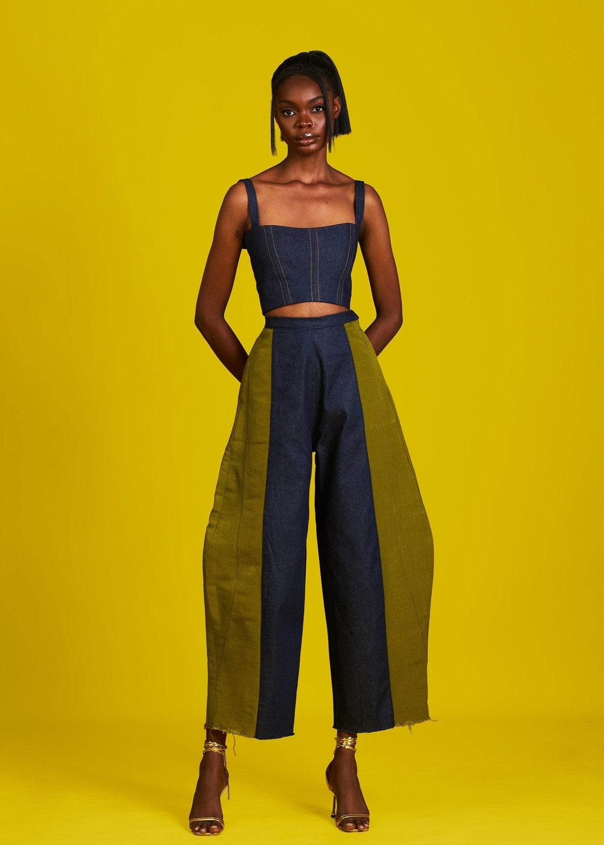 Reni Bralette Top - Green, Navy, Orange, Sky Blue, Dark Blue - Aso Oke - Tops - African Fashion by M.O.T