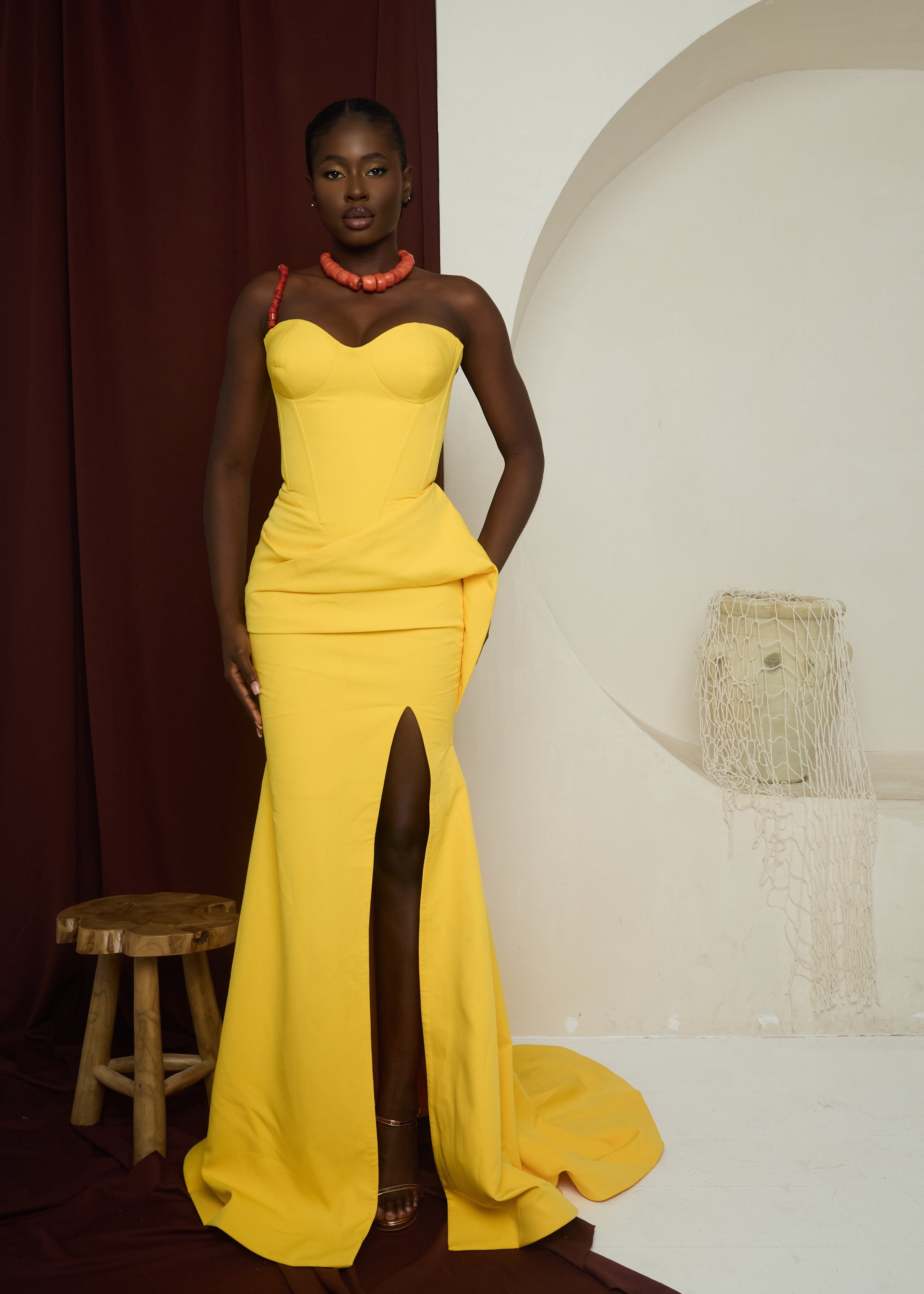 Motunrayo Dress Yellow / 8 Embrace Gown – Draped Sweetheart Corset