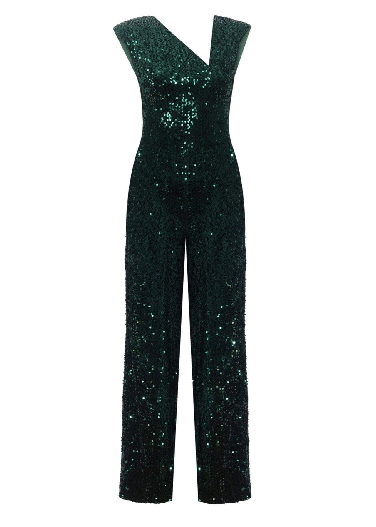 NALÈ Jumpsuit Green Velvet Sequin Jumpsuit with Satin Lining and Detachable Belt