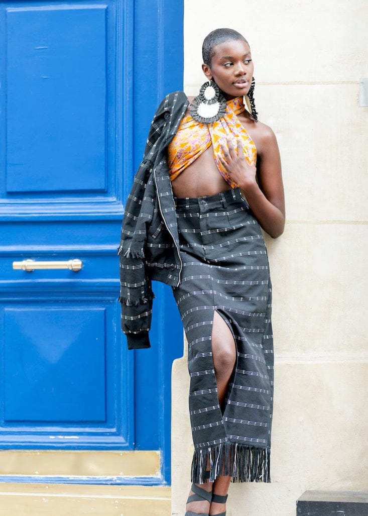 Nyny Ryke Skirts Amina II, Black Pencil Skirt with fringes