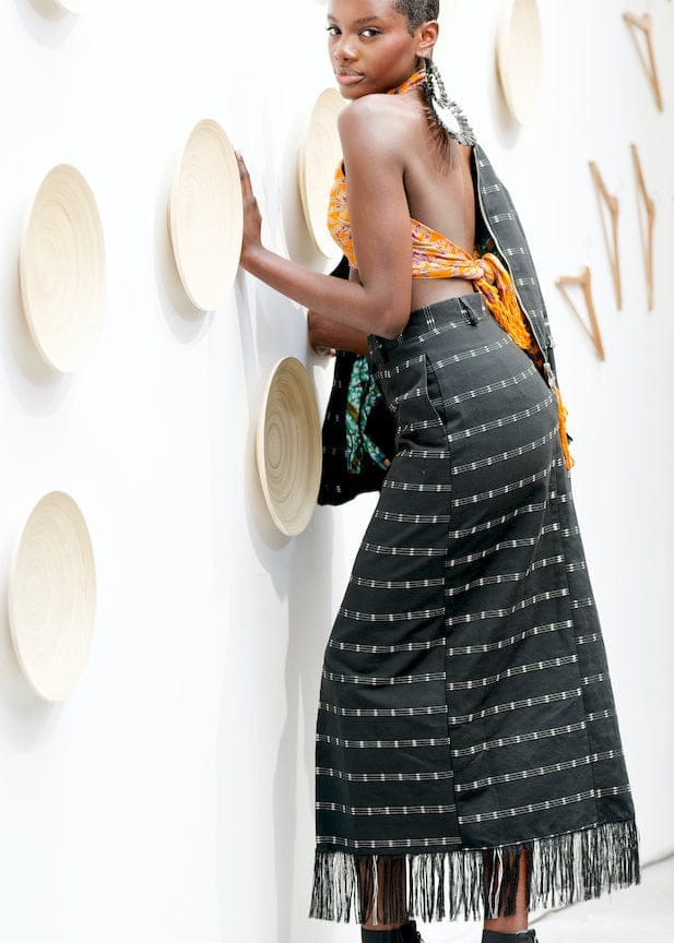 Nyny Ryke Skirts Amina II, Black Pencil Skirt with fringes