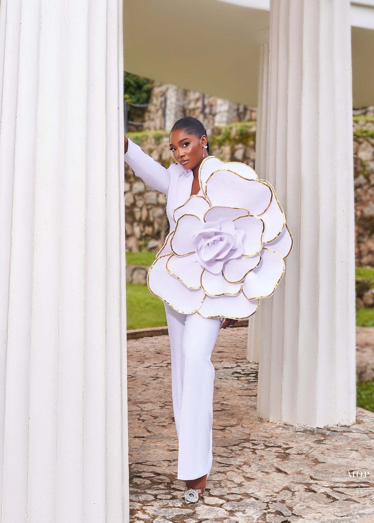 The White Petal Suit - White, Red, Ivory White - Crepe - Suits - African Fashion by O'MAAN