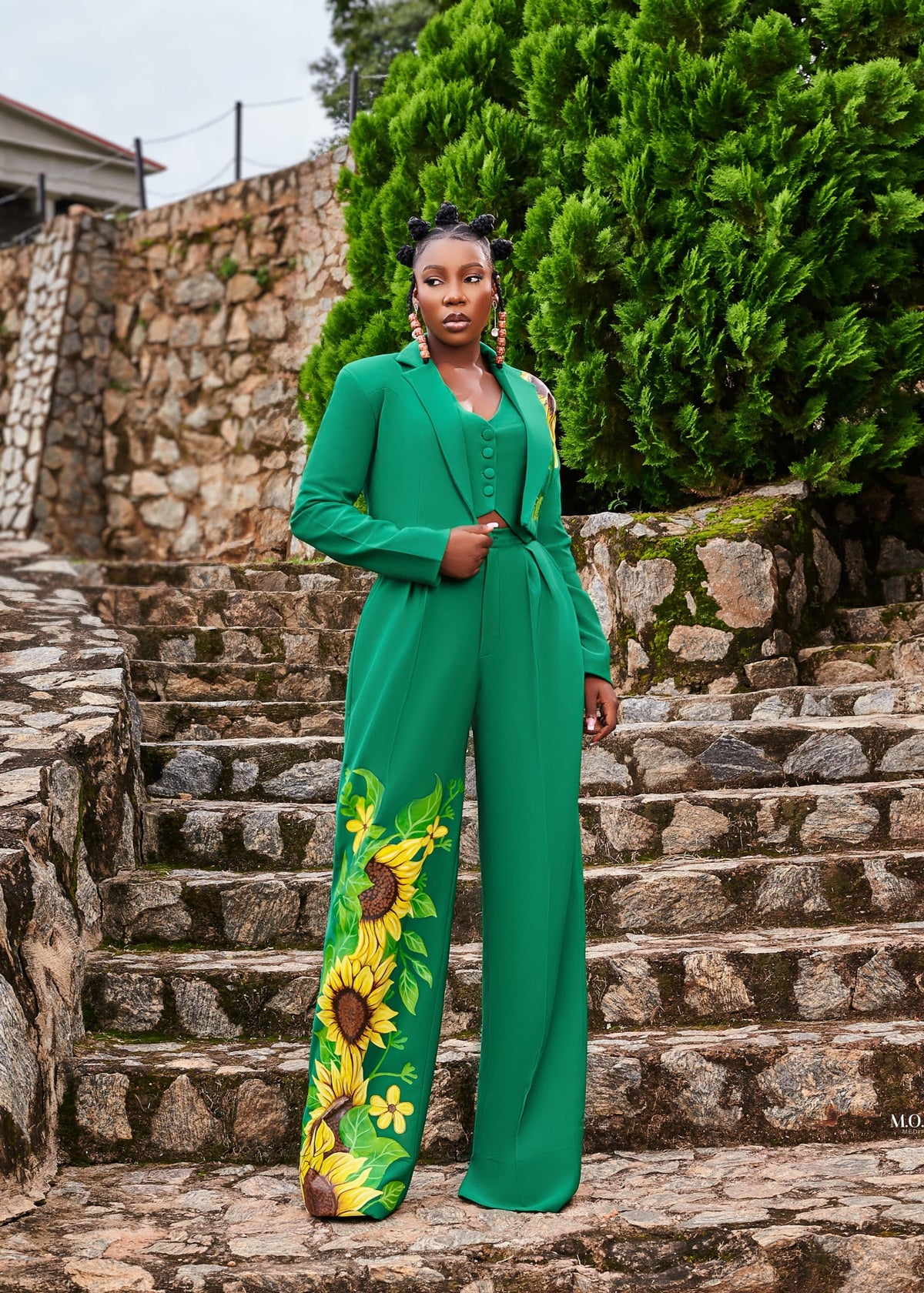The Green Sunflower Suit - Crepe - Suits - African Fashion by O'MAAN