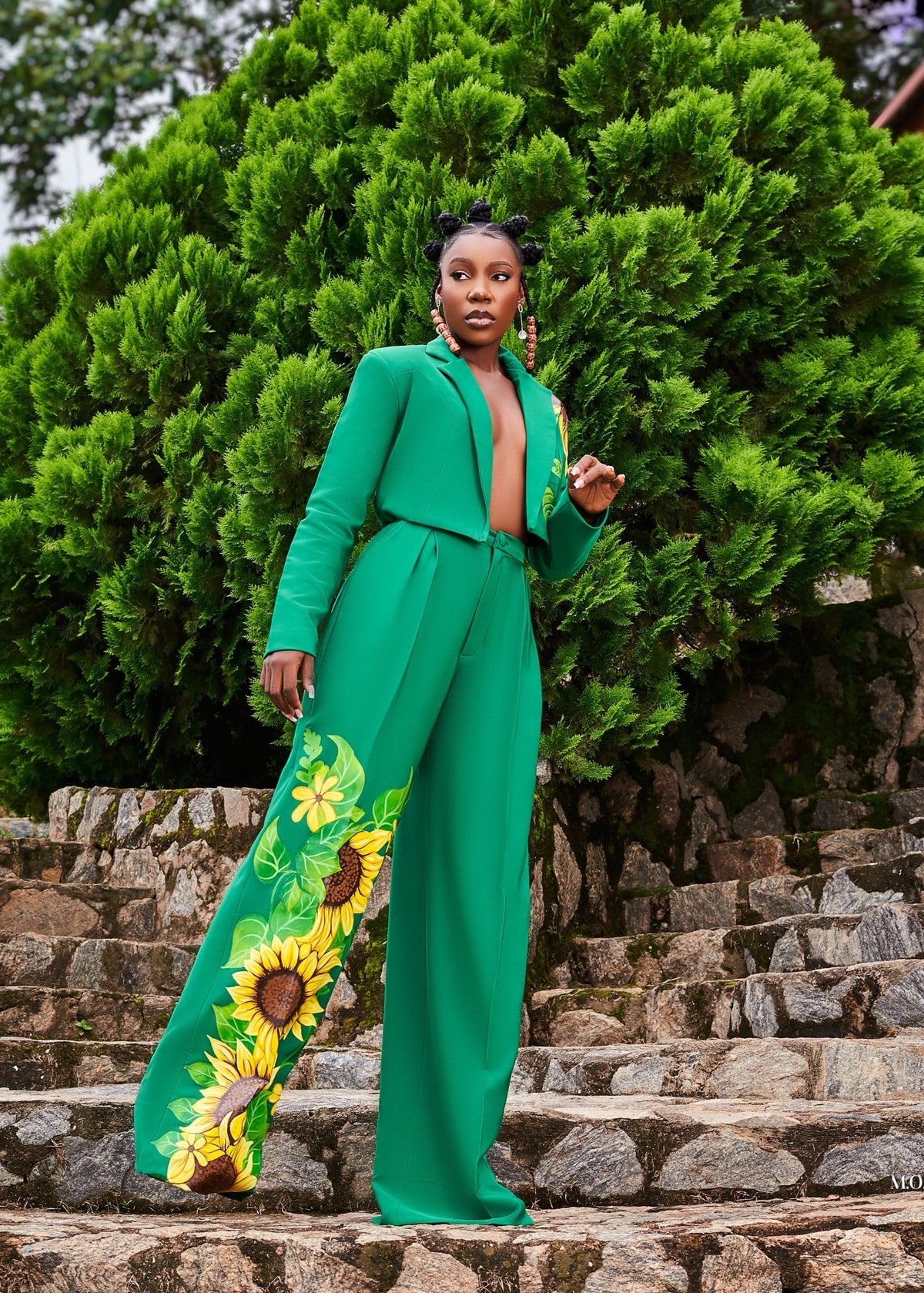 The Green Sunflower Suit - Crepe - Suits - African Fashion by O'MAAN
