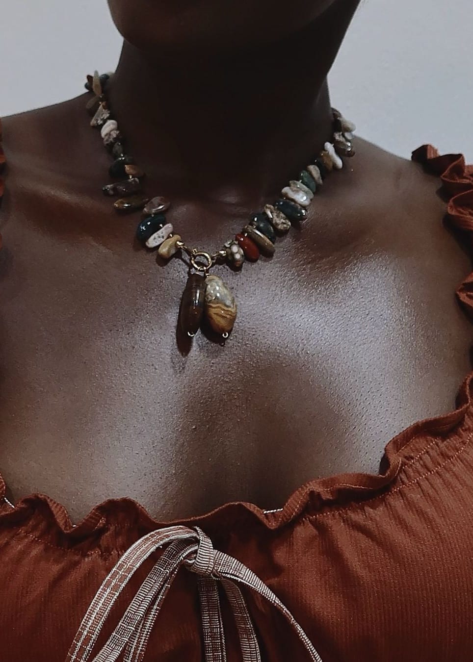 RENIKEJI Necklaces & Pendants Brown Nde Beaded Stone Necklace