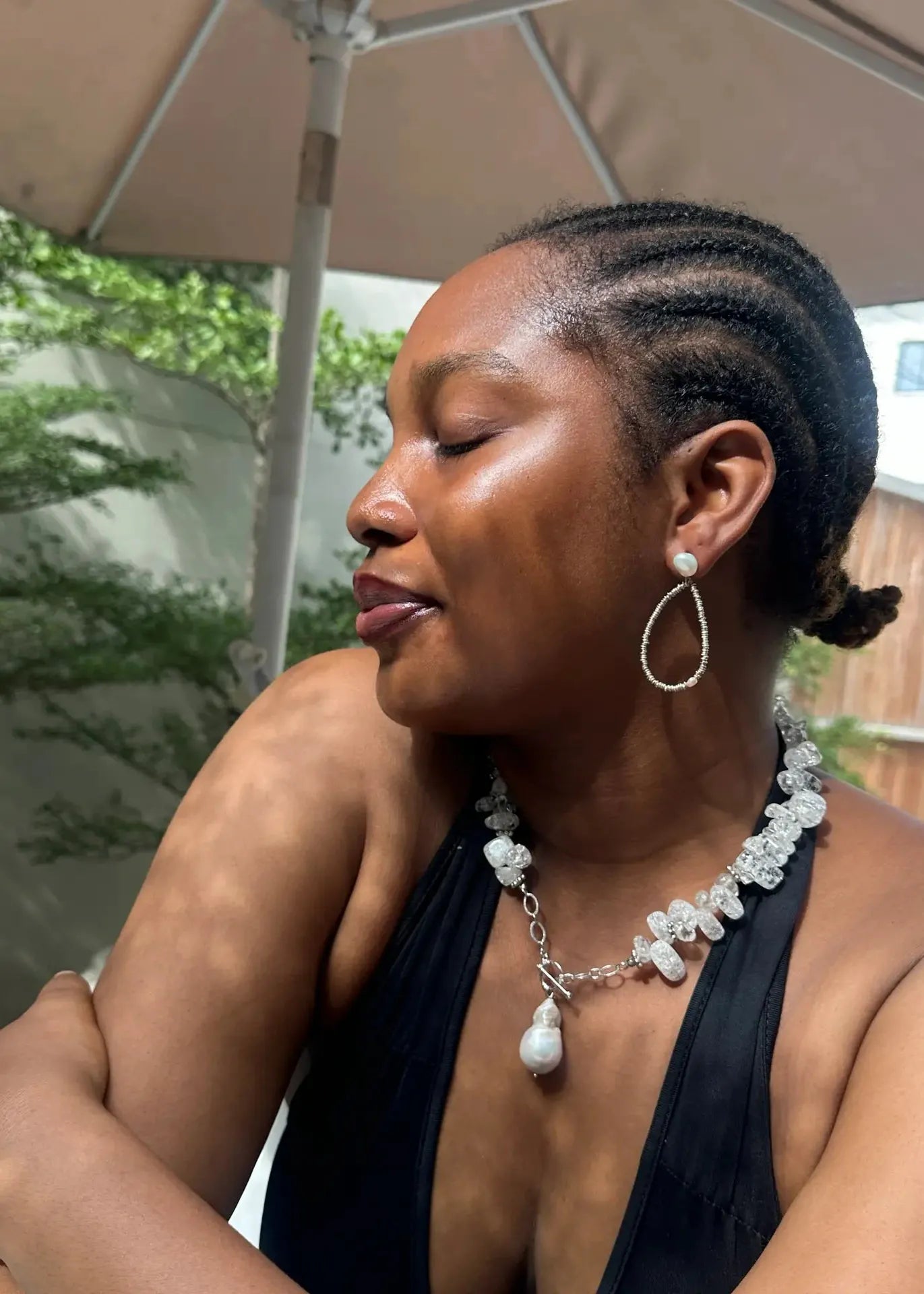 RENIKEJI Necklaces & Pendants Clear Din Clear Drop Beaded Necklace