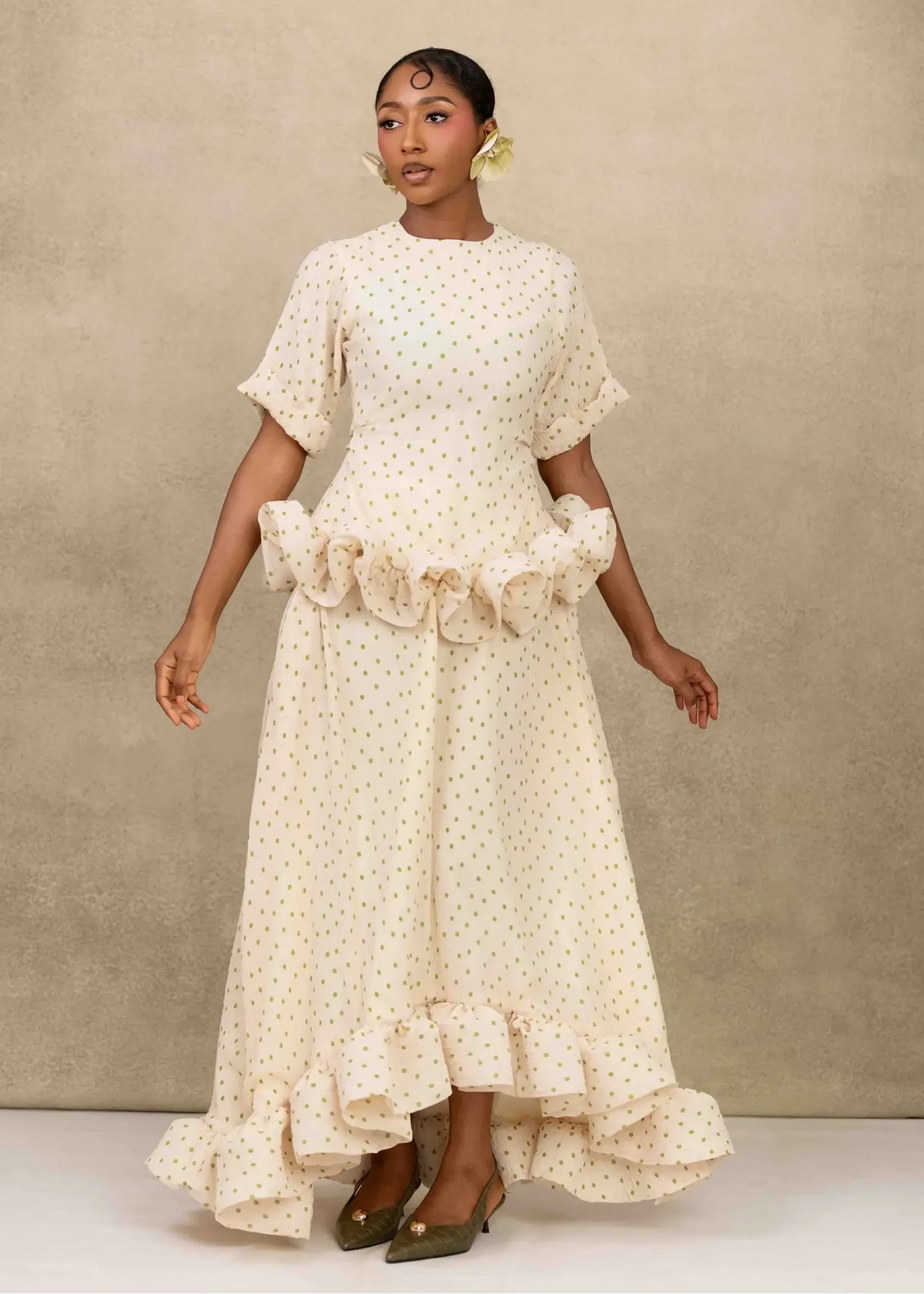 Ruks á la mode Co-ord Sets & Matching Sets Zafira Maxi Skirt Set with Lime-Green Polka Dots