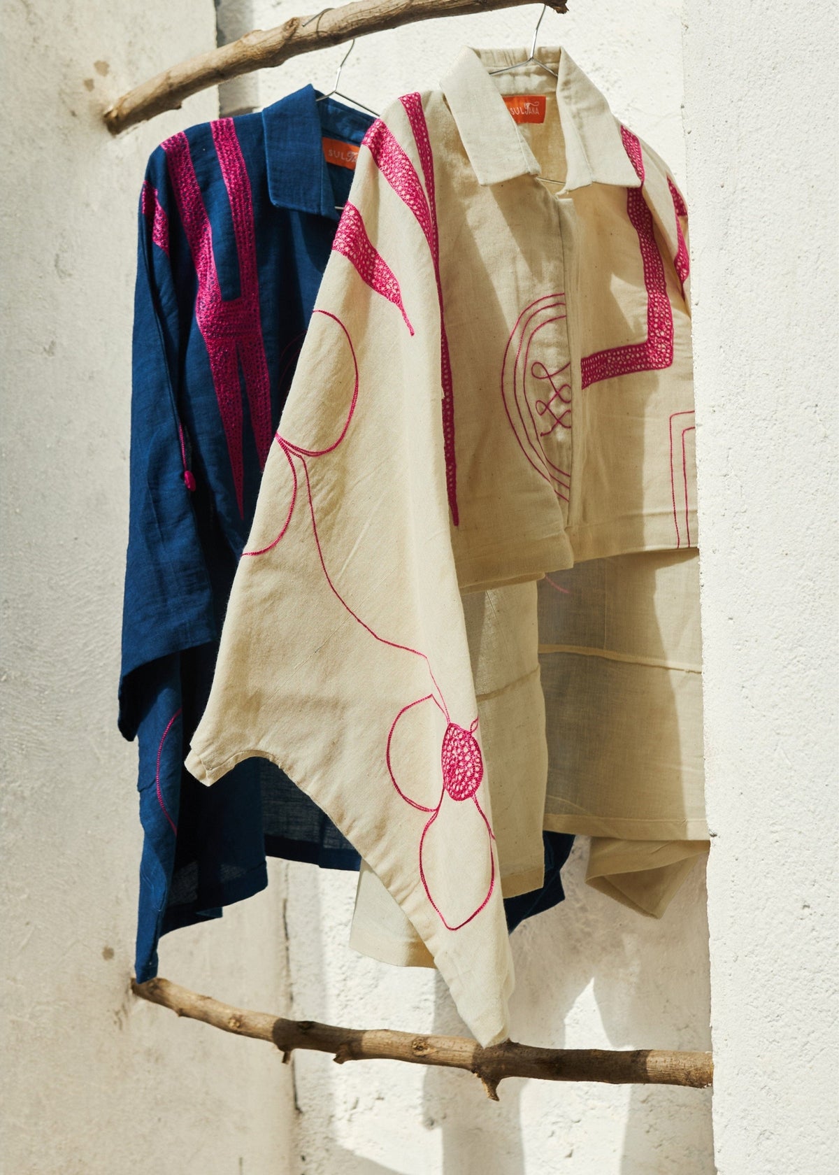 BOUGAINVILLEA High low shirt - Blue, Beige - Cotton - African Fashion by Sultana