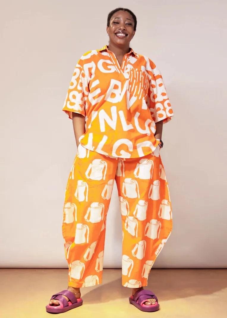 The Budding Blue Co-ord Sets & Matching Sets The Mix Print Ajiun Kembe Horseshoe Pant Set in Stunning Orange