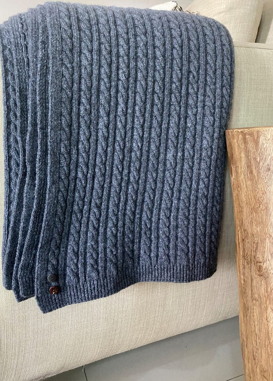 Tunu Home Accessories Grey Cashmere Cable Knit Throw